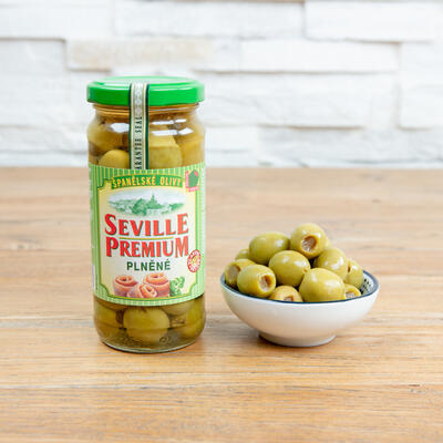 Olivy zelené plněné ančovičkou - sklo - SEVILLE PREMIUM - 235 g